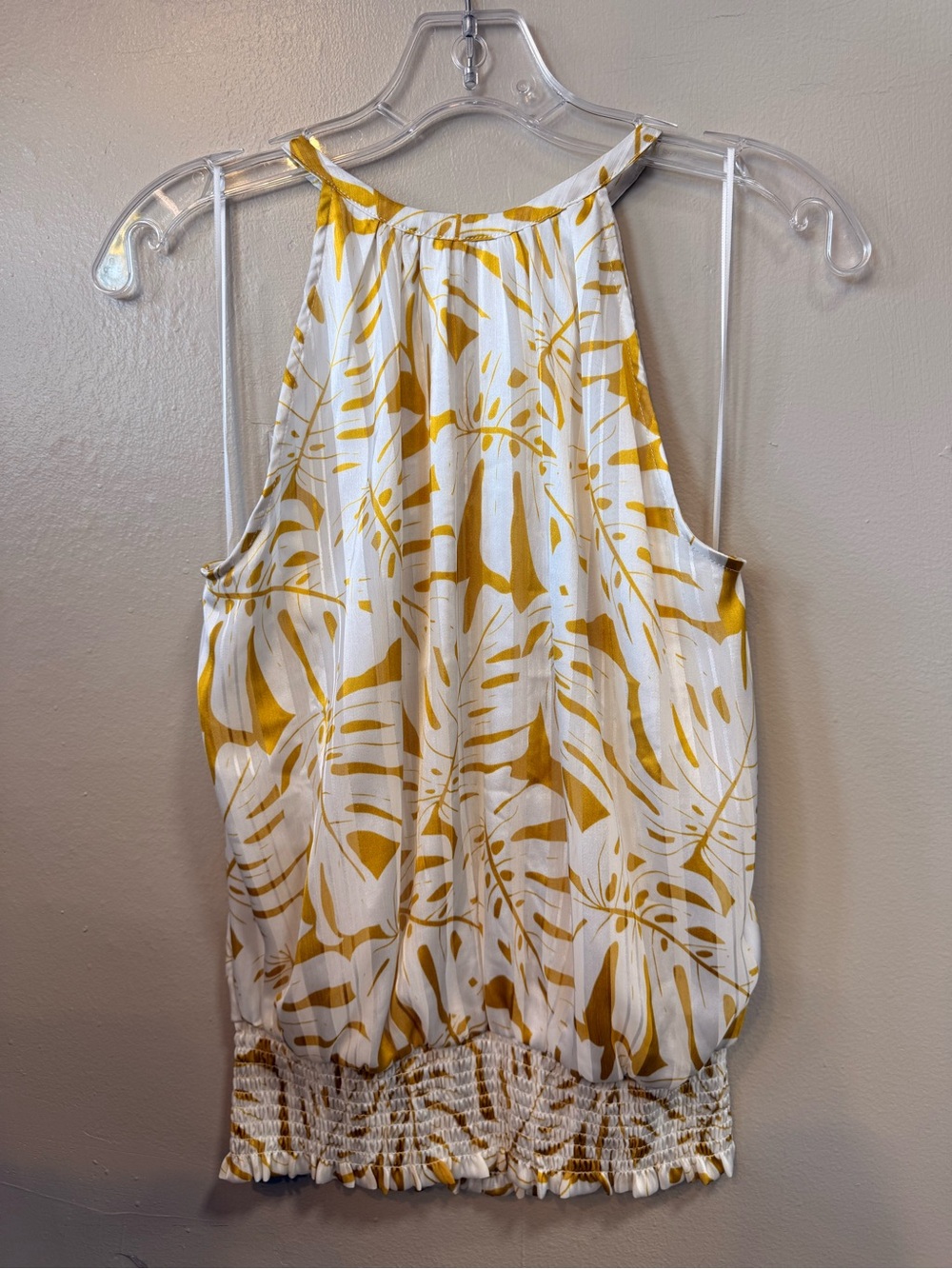 Joie Women’s Small White Mustard Floral Print Smocked Hem Sleeveless Top NWT